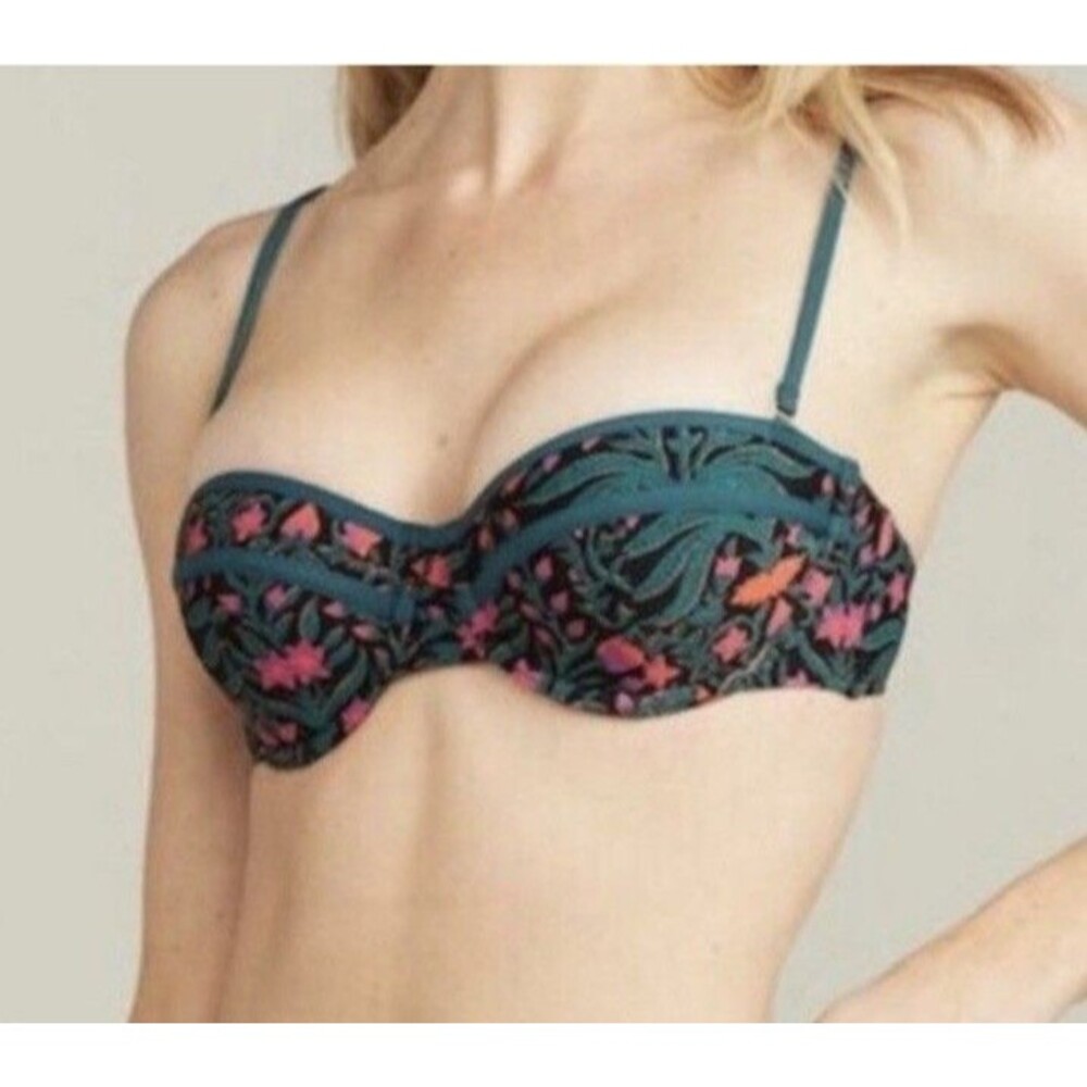 Roller Rabbit Floral Rhone Black Balconnette Bandeau Bikini Top‎ Sz M